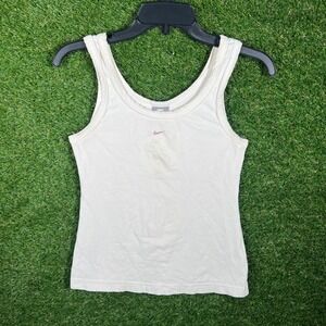 Nike White Tank Top Athletic Sportswear Women's Size S Pink Swoosh Y2K
